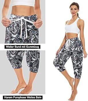 HAPYWER Harembroek voor dames, korte yogabroek, 3/4 lange capri, zomerbroek, 3/4 lichte sportbroek, strandbroek, luchtige pompbroek, aladinbroek voor pilates, yoga, S-2XL, Patroon 17, XL