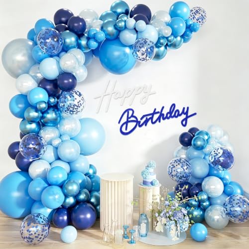 Image of TONIFUL Happy Birthday Sign for Backdrop - Glitter White Navy Blue Felt Banner - Includes Dot Glue - Perfect for Birthday Party Backdrop,Wall Decr,Balloon Arch,Photo Background