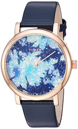 Timex Women's TW2R66400 Crystal Bloom Blue/Rose Gold Floral Leather Strap Watch