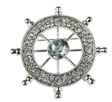 Maßnahmen 4cm Glamour Girlz Damen Herren Naval Maritime Boat Lover Brosche Diamante Kristall Gold Tone Boat Wheel Silver Tone