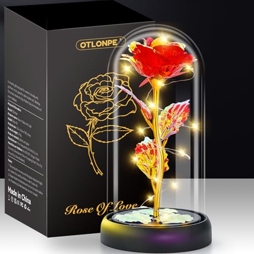 Otlonpe Mothers Day Flowers Gifts for Mom from Daughter Son Preserved Forever Glass Light Up Rose Gifts for Grandma Wife Women Girlfriend Sister Teacher Appreciation Graduation Gift for Her (Red)