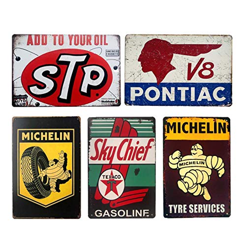 Makkalensau 5 pièces-Essence Moteur Huile Garage Service rétro métal Signe étain Signe Plaque Mur décoratif Art Affiche 20x30 cm Ciel Bleu Cover