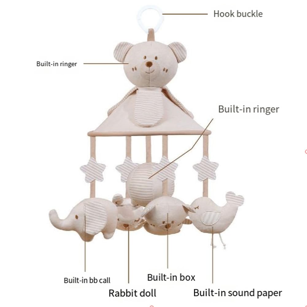 Mobile Musical Lit Bébé, Mobile De Berceau D’animal, Mignon Ours en Peluche Cloche De Lit avec Musique, Berceau Bébé Jouet pour Garçons et Filles de 0 3 6 9 12 Mois, Décoration pour Chambre de Bébé