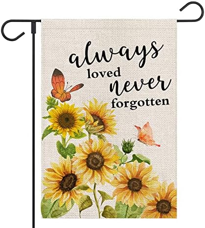 OPULANE Summer Garden Flag Always Loved Never Forgotten Memorial Sunflower 12x18 Inch Double Sided Small Vertical Burlap Yard Flags Floral Seasonal Outdoor Decor for Farmhouse Rustic Home Lawn Patio Outside