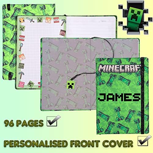 Minecraft - Journal Notebook - Personalised Notebook For Boys - Add Your Name Note Book - 96 Pages - Customised Gifts - Green
