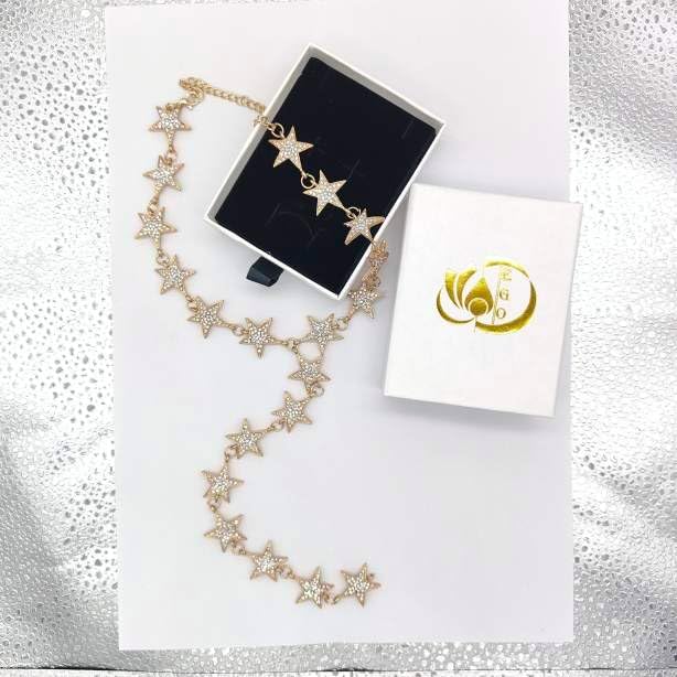 Gold Color Long Five Pointed Stars Choker Necklace Crystal Rhinestone Necklace Women Fashion Body Jewelry - Image 2