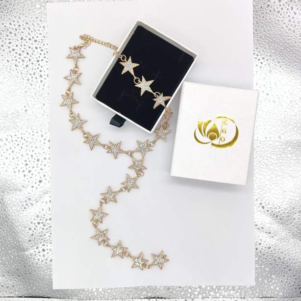 Gold Color Long Five Pointed Stars Choker Necklace Crystal Rhinestone Necklace Women Fashion Body Jewelry2