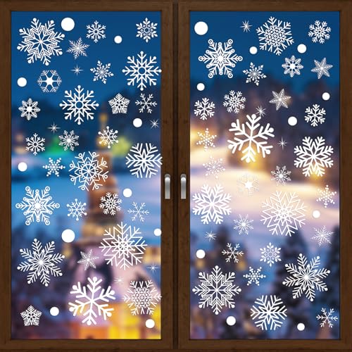 152Pcs Snowflake Window Clings, Christmas Snow Flake Window Decal Stickers