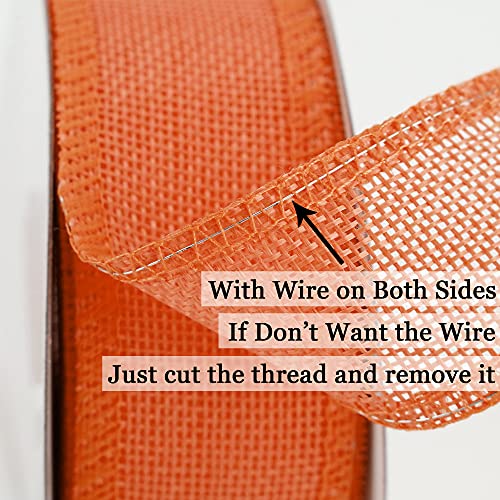 Meedee Orange Wired Ribbon 1.5 Inch Orange Burlap Ribbon Wired Orange Fall Ribbon For Thanksgiving Fall Halloween Party Decorations, Wreath, Gift Wrapping, Garland, Bows Making (10 Yards) #TOP2