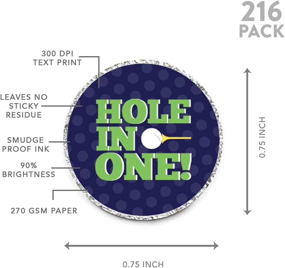 Andaz Press Birthday Chocolate Drop Labels Trio, Fits Kisses Party Favors, Golf Hole in One, 216-Pack