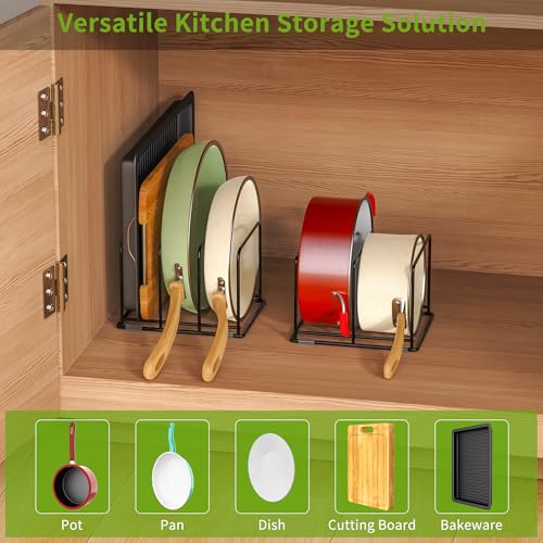 Pan and Pot Organizer Rack, Cutting Board Organizer for Cookie Sheet,Frying Pan inside Cabinet,Baking Pan, Tray Organizer for Kitchen Storage - Total 5 Compartments(2 Pcs) - Image 7