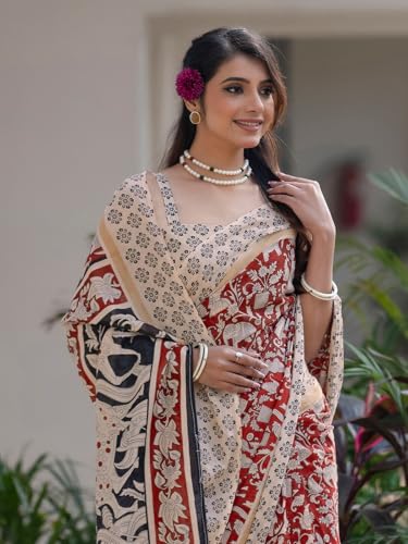 Image of SIRIL Women's Printed Ready to Wear Mul Cotton Saree With Unstitched Blouse Piece