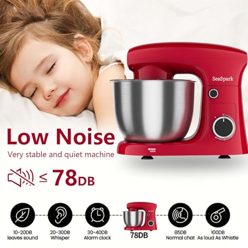 Image of Stand Mixer, 3 in 1 Stand Mixer, 5.5Qt Electric Mixer, Mixer with Stainless Dough Hook, Wire Whip & Beater, Food Mixer for Baking, Cake and Most Home Cooks, Red