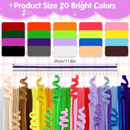 Image of 1000 Pcs Pipe Cleaners Craft-20 Assorted Colors Pipe Cleaners Bulk