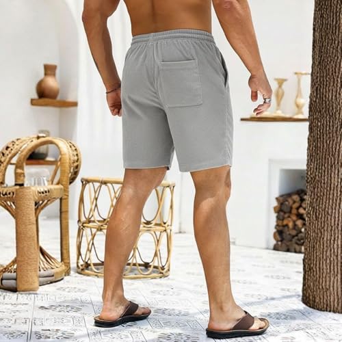Image of Diverse Men's Corduroy Casual Shorts - Soft Breathable Relaxed Fit Summer Shorts with Drawstring Waist & 2 Pockets, Ideal for Beach, Workout & Everyday Wear