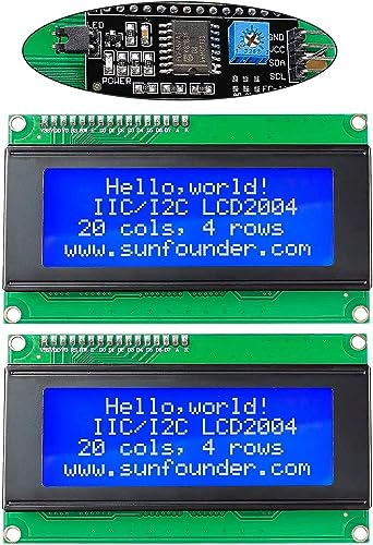 Image of SunFounder 2 Pack 2004 20x4 LCD Module IIC I2C Interface Adapter Blue Backlight Compatible with MEGA2560 Arduino R3 Raspberry (I2C Included)