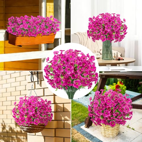 Image of Bassion 20 Bundles Artificial Violet Flowers for Outdoors, Fuchsia