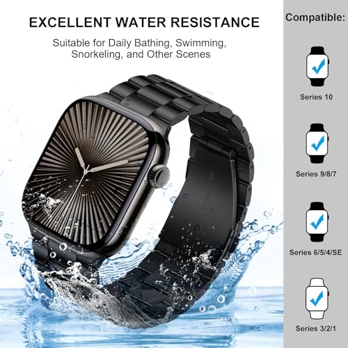 Image of HITZEE Compatible with Apple Watch Band 42 /41 /40 /38mm Business Stainless Steel Metal Strap Men Women Link Bands Compatible for iWatch SE3-1 Series 11 10 9 8 7 6 5-1, 38 /40 /41 /42mm Black