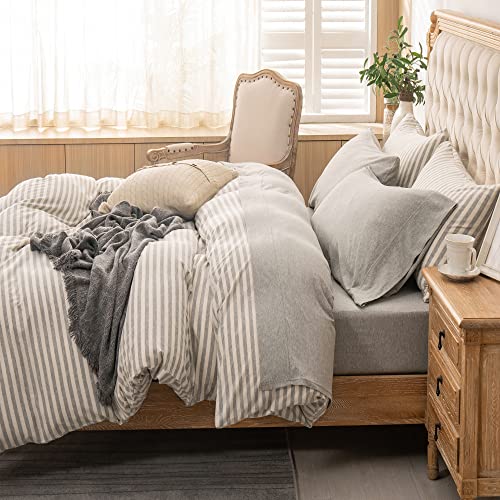 PURE ERA Jersey Knit 4pc Bed Sheet Set 100% T-Shirt Heather Cotton Super Soft Comfy Breathable Fits Mattress Up to 20" Extra Deep Pocket (Heather Light Grey, Cal King)
