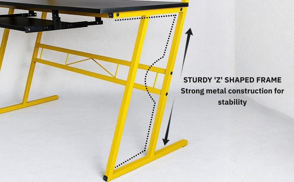 Image of FFO Music Studio Desk with Keyboard Tray Multipurpose Office & Study Table | Workstation Desk for Home, Office, Music Studio, Piano & Instruments Durable Desk with 1 Year Warranty DIY - Black /Yellow