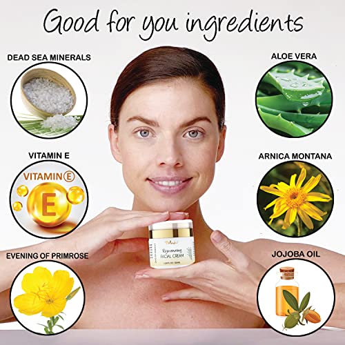 Deluvia Face Moisturizer Cream With Organic Aloe Vera, Organic Coconut Oil, Vitamin C, Vitamin E And Rosehip Oil. Daily Facial Lotion For Dry Skin, Sensitive Skin. Rejuvenating Facial Cream #TOP1
