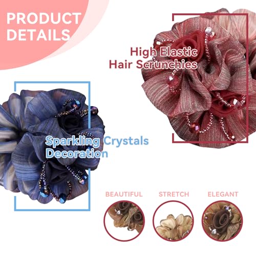 Generic Yfkeji 3 Packs Flower Hair Scrunchies For Women, Large Organza Elastic Hair Ties thumb #3