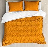 Ambesonne Marigold Duvet Cover Set, Flower Petals Chrysanthemum Blossoms Flourishing Summer Bouquets Pattern, Decorative 3 Piece Bedding Set with 2 Pillow Shams, King Size, Orange and Vermilion