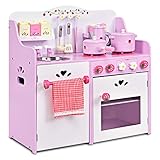 Hochwertige Materialien: Die Kinderküche ist aus sicherem und umweltfreundlichem MDF-Material und Kieferholz gefertigt. Das Material ist nicht nur sehr robust, sondern außerdem unbedenklich für die Gesundheit Ihres Kindes. Darüber hinaus verfügt das Küchenset über handpolierte, abgerundete Kanten, sodass sich die Kinder beim Spielen nicht verletzten können.