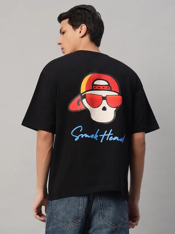 Image of Urban Chill Black T-Shirt with Iconic Back Print - Bold Streetwear for Men