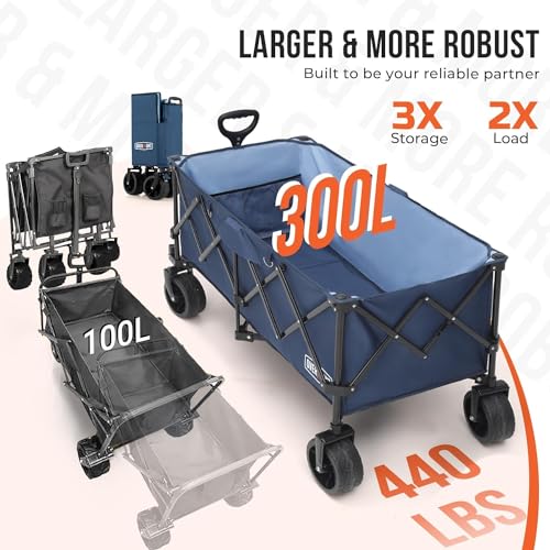 Overmont 45'' Collapsible Foldable Extended Wagon Cart - 300L Heavy Duty 440lbs Large Capacity Folding Utility Wagon with All-Terrain Wide Wheels for Camping Sports Grocery Beach by Overmont - Image 2