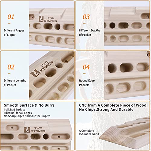 Image of TWO STONES Climbing Hangboard Rock Climbing Training as Climbing Fingerboard with Jugs, Slopes and Edges, Pockets as Door Mounted Training Station Rock Climbing Pull Up Bar
