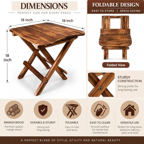 Image of Wooden Foldable Coffee Table for Living Room,Bedroom and Hallway,Brown (18 inch Inches)