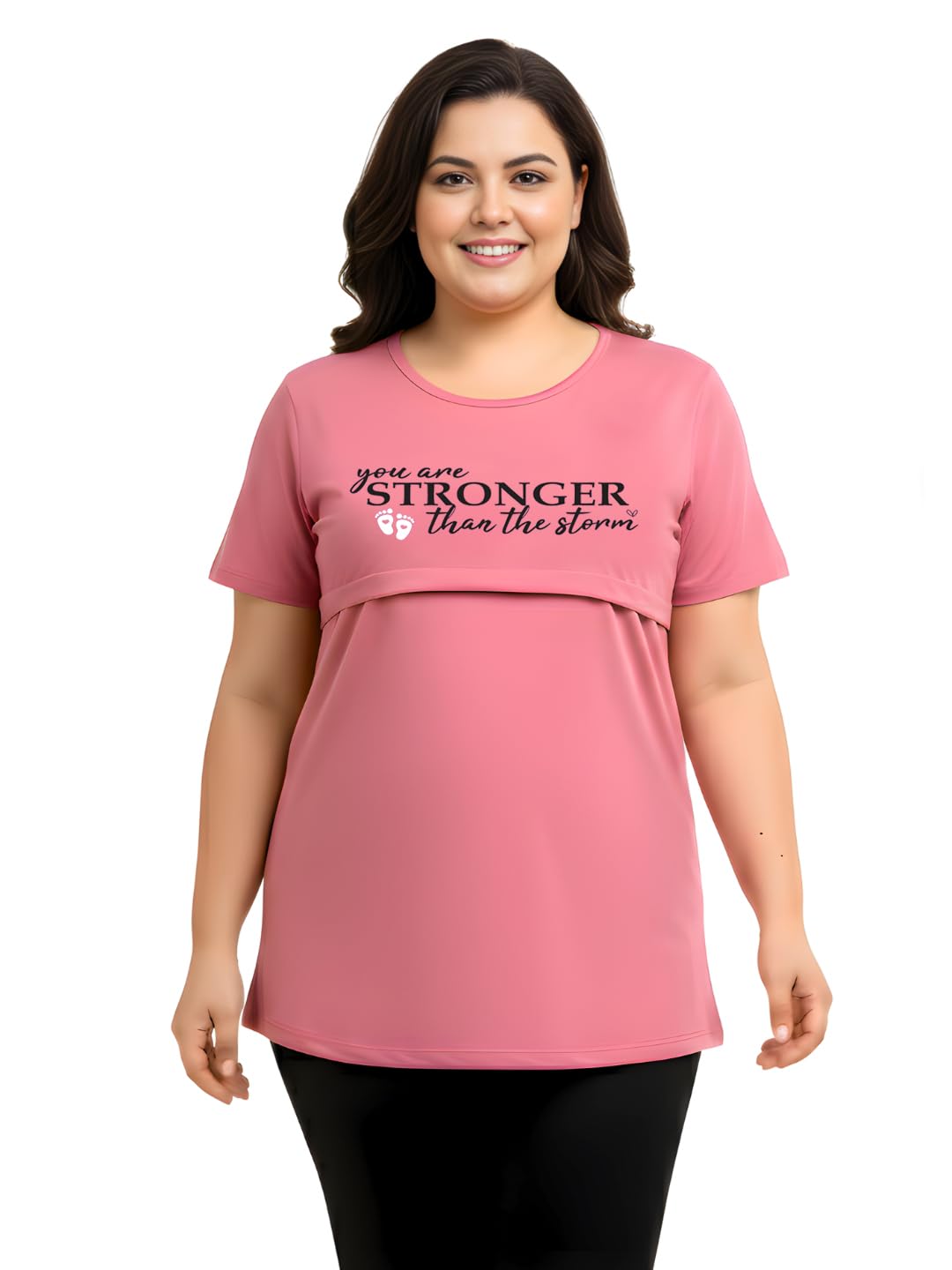 Woman's Maternity Cotton Tshirt for Women Feeding Mother Night Top with Zip Cotton Gown for Pregnant Lady (Pack of 1)