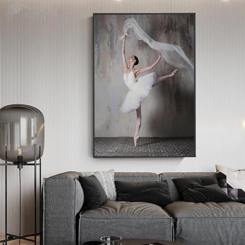 Impression d'art sur toile ballerine rétro 40x60 cm pour affiche nordique élégante sans cadre