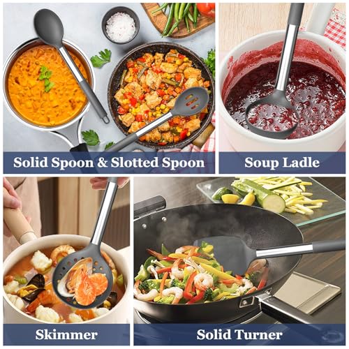 Image of TeamFar Kitchen Utensils Set of 8, Silicone Utensils Kitchen Tools