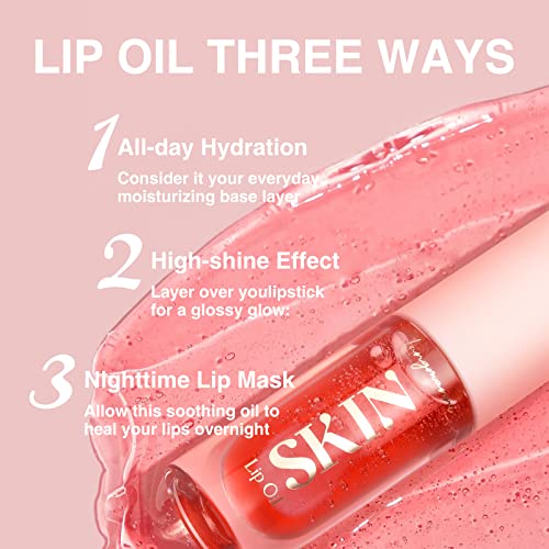 Bangfeng Big Brush Head Hydrating Lip Glow Oil Plumping Lip Tint, Hydrating Lip Gloss Tinted Lip Balm Transparent Lip Care, Long Lasting Moisturizing Non-Sticky Fresh Shiny Texture Lip Oil - Strawberry (Pink) #TOP1