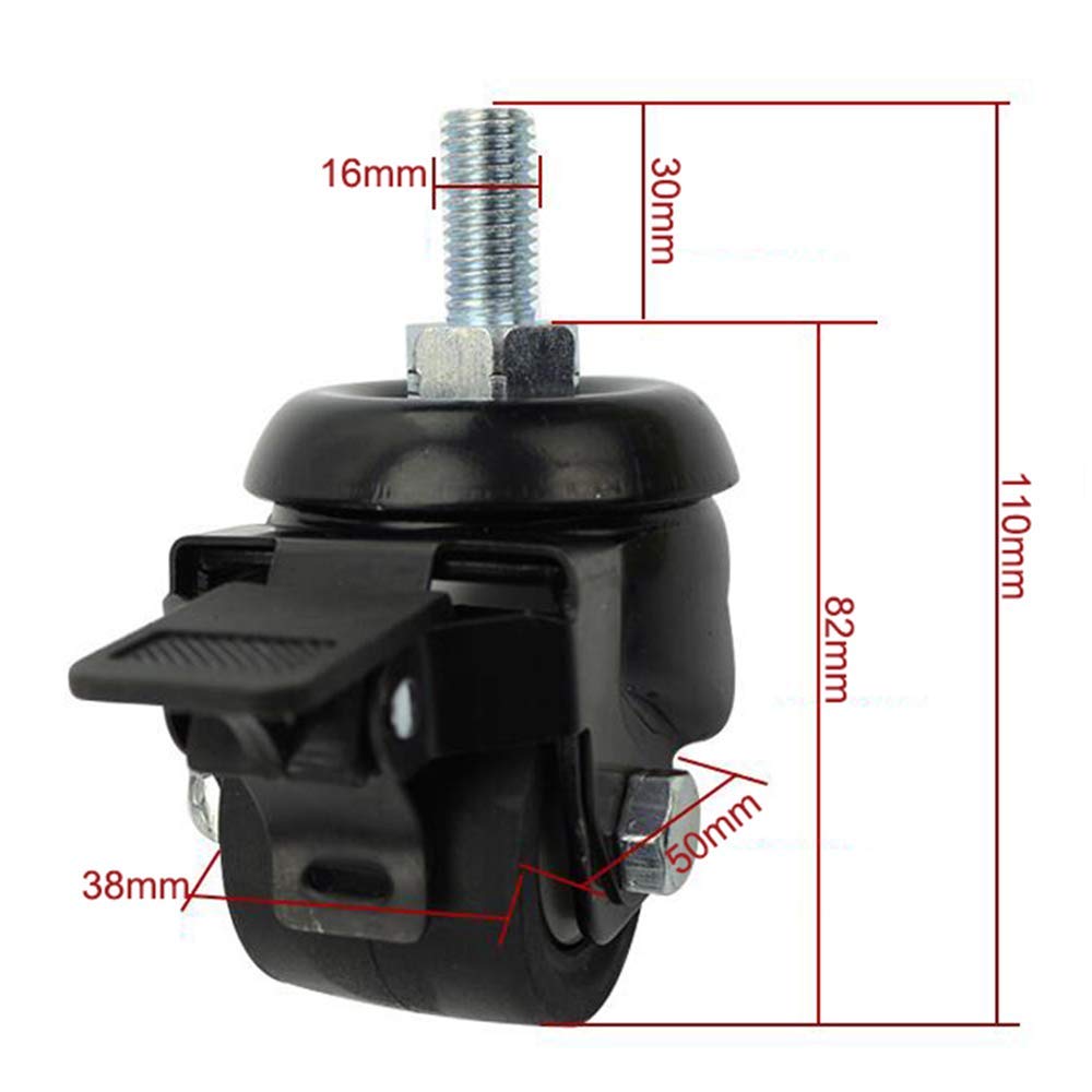 Ruote,Rotelle per piastre Rotelle per mobili da 2 pollici, Rotelle industriali per montaggio su stelo filettato, Rotelle per piastre, piastre fisse - Girevole a 360° - con freni - Asta filet