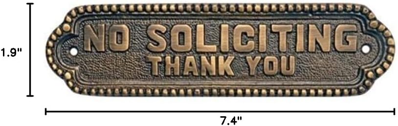 Adonai Hardware Georgian "NO SOLICITING" Brass Door Sign - Antique Brass