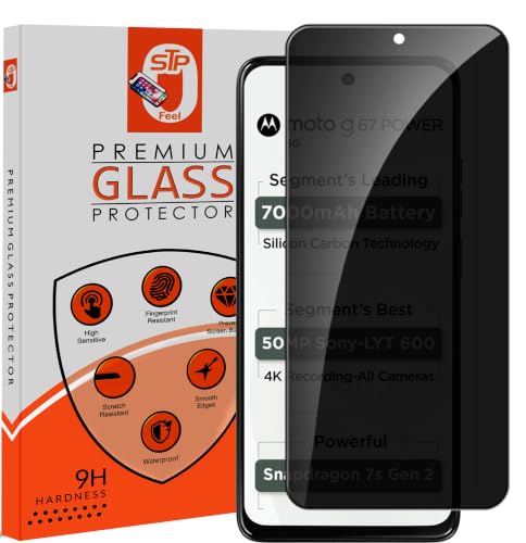 Image of STP FEEL Premium Grade Privacy Tempered Glass Screen Protector For Motorola G67 Power 5G / Moto G67 Power 5G (6.7 Inch, Pack of 1) Full Edge to Edge Coverage Anti-Spy /Anti-Peeping 9H Hardness