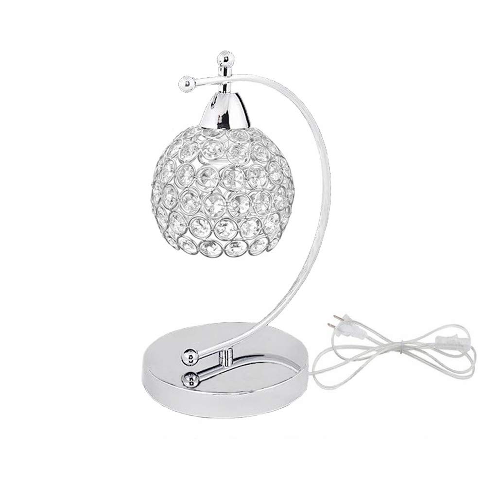 Onerbuy Modern Crystal Table Lamp Plug in Bedside Lamp Chrome Silver Nightstand Desk Lamp E27 with On/Off Switch in Line for Bedroom, Living Room, Office, Dining Room, Hotel(CrystalTableLamp)