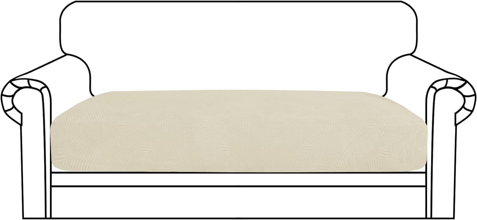 YEMYHOM Stretch Cushion Covers Long Loveseat Seat Cushion Slipcovers Soft Couch Cover Replacement Striped Pattern Furniture Protector with Elastic Bottom (1 Pc 2-Seat Cushion Cover, Beige)