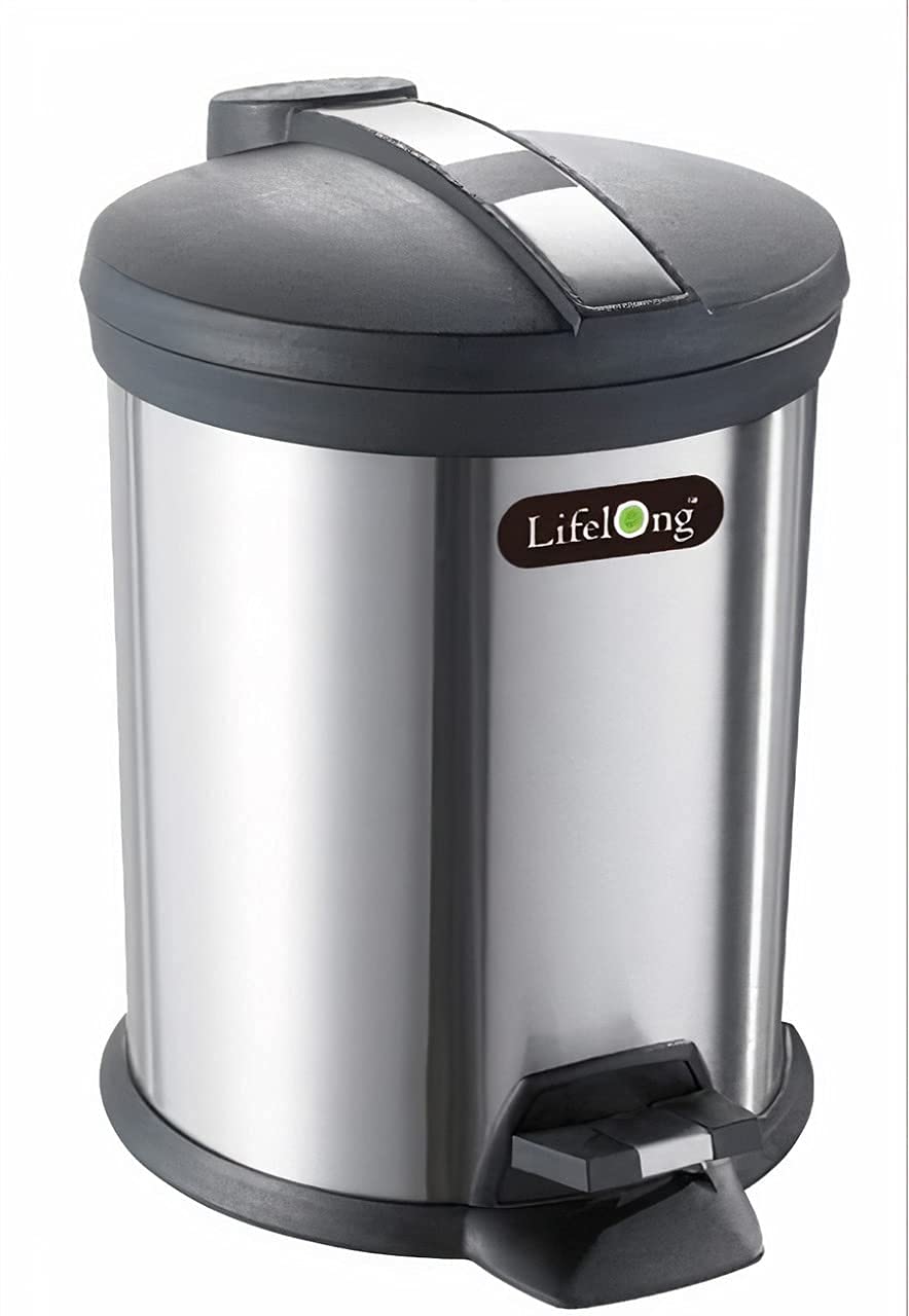 Cookaid Stainless Steel Dustbin - 7L | Pedal-Operated Garbage Bin for Kitchen, Bathroom, Office & Shop | Sleek Silver Finish with Secure Lid for Hygiene & Convenience