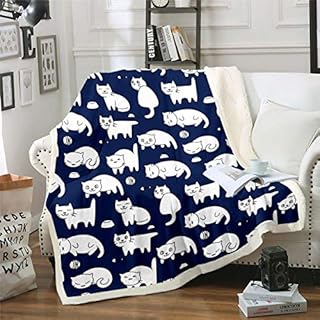 Cat Sherpa Blanket Cute Kitten Print Throw Blanket for Couch Bed Sofa Pet Cats Pattern Decor Fleece Blanket Cartoon Lovely Animal Theme Fuzzy Blanket Baby 30"x40"