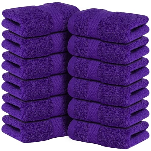 Infinitee Xclusives - 12 Pack Face Cloths |30x30 cm| 100% Cotton Wash Cloths - Ultra Soft & Highly Absorbent Fingertip Towels for Spa, Gym, Hotel & Bathroom |Profound Purple|