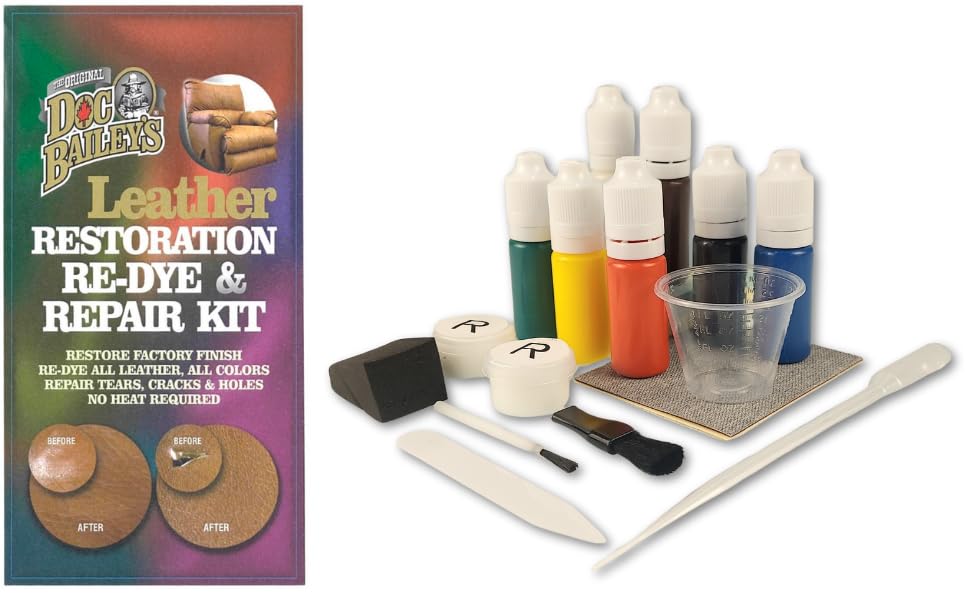 Vinyl & Leather Restoration Re-Dye & Repair-A-Tear Kit - Conditions, Repairs Rips, Tears & Cracks in Minutes - Safe for All Vinyl & Leather - Safe for Any Color Leather
