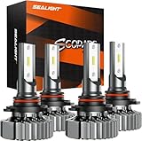 SEALIGHT 9005/HB3 9006/HB4 LED Headlight Bulbs, 60000 Lumens Super Bright LED Bulbs, 6000K Bright White Conversion Combo, Halogen Replacement, Pack of 4