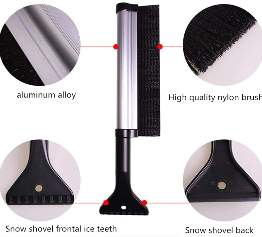 Cepillo de nieve Aleación de aluminio Telescópico Cepillo de nieve Pala de hielo Remoción de nieve Descocción Heler Invierno Snow Pala no hace daño al cepillo de nieve del coche del automóvil (color: