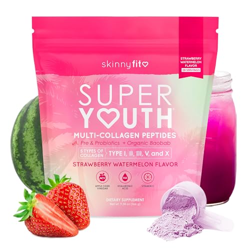 SkinnyFit - Super Youth Collagen for Women - Multi Collagen Peptides Powder - Probiotics, Fiber,
