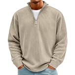 Men’s Corduroy Fit Quarter Zip Jumper, 1/4 Zip Pullover Sweater, Smart Casual Knitwear for Men, Classic Zip Neck Pullover beige L