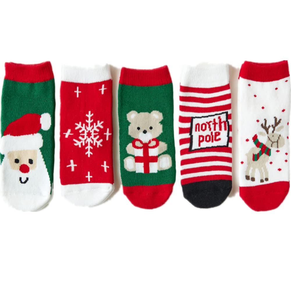 Norinori Unisex Infant Multicolor Christmas Socks Baby&Toddler Socks - Winter Warm Socks 5 Pairs Soft For Infant Toddler Kids Boys Girls Gift…
